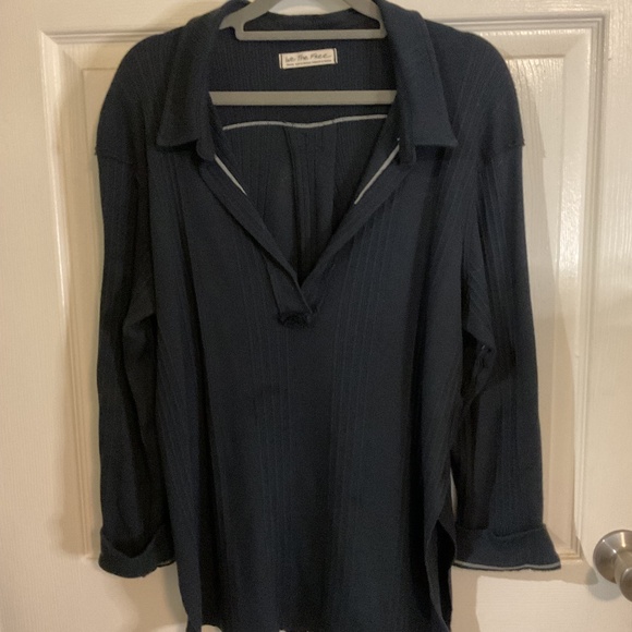 We The Free Annie Ribbed V Neck Collared Top - Picture 1 of 7